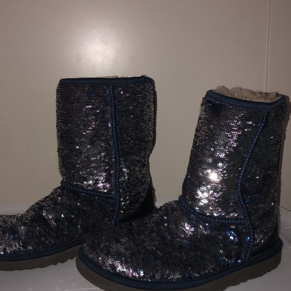 UGGs Navy and Silver Sparkle Sequin Winter Boots - Picture 2 of 4